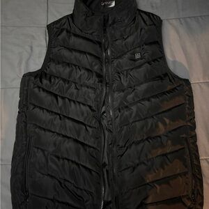 Black Puffer Vest with Quilted Design and High Collar